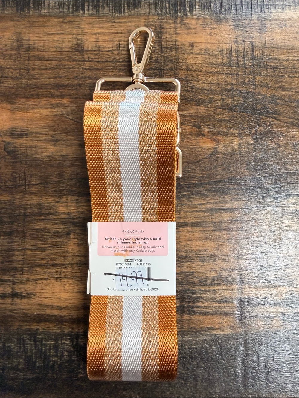 Kedzie Gold and White Striped Removable Crossbody Strap - Picture 2 of 4